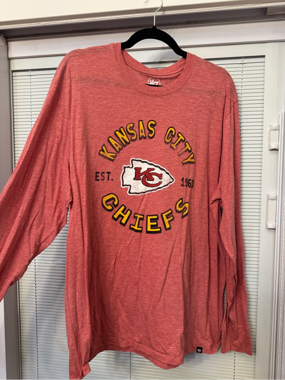 47 brand KC Kansas City Chiefs long-sleeve graphic t-shirt in red marl, size XXL